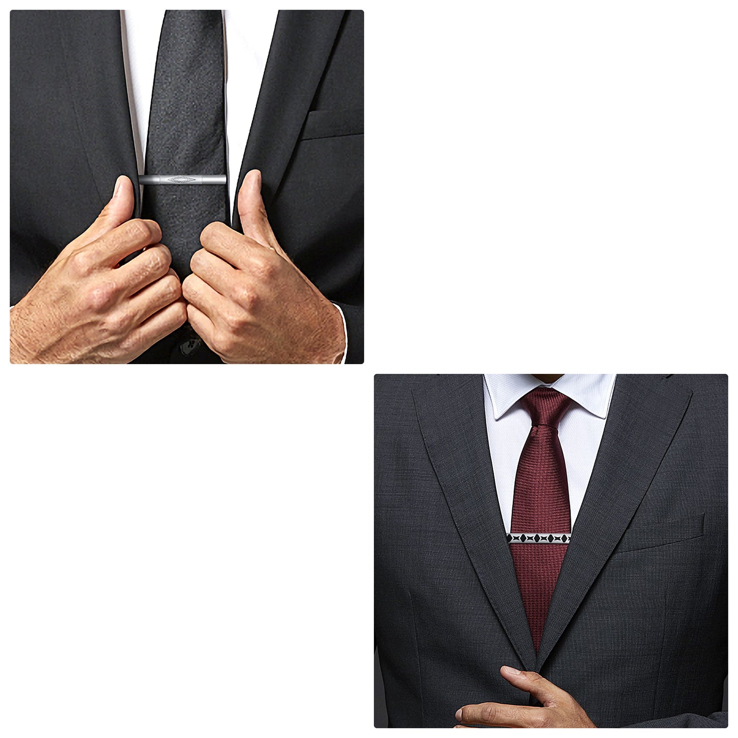 UJOY Tie Clips for Men, 10 Pcs Tie Bars Pinch Clip Set Silver 2.3 Inches Business Shirt Necktie Parts