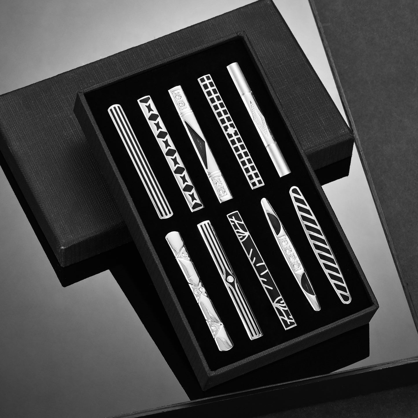 UJOY Tie Clips for Men, 10 Pcs Tie Bars Pinch Clip Set Silver 2.3 Inches Business Shirt Necktie Parts