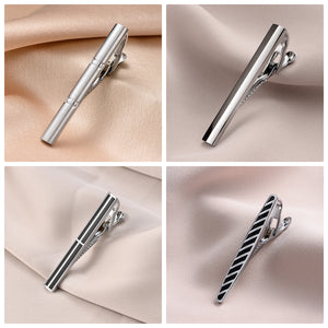 UJOY Tie Clips for Men, 8 Pcs Tie Bars Pinch Clip Set Silver Black Blue 2.3 Inches Business Shirt Necktie Parts