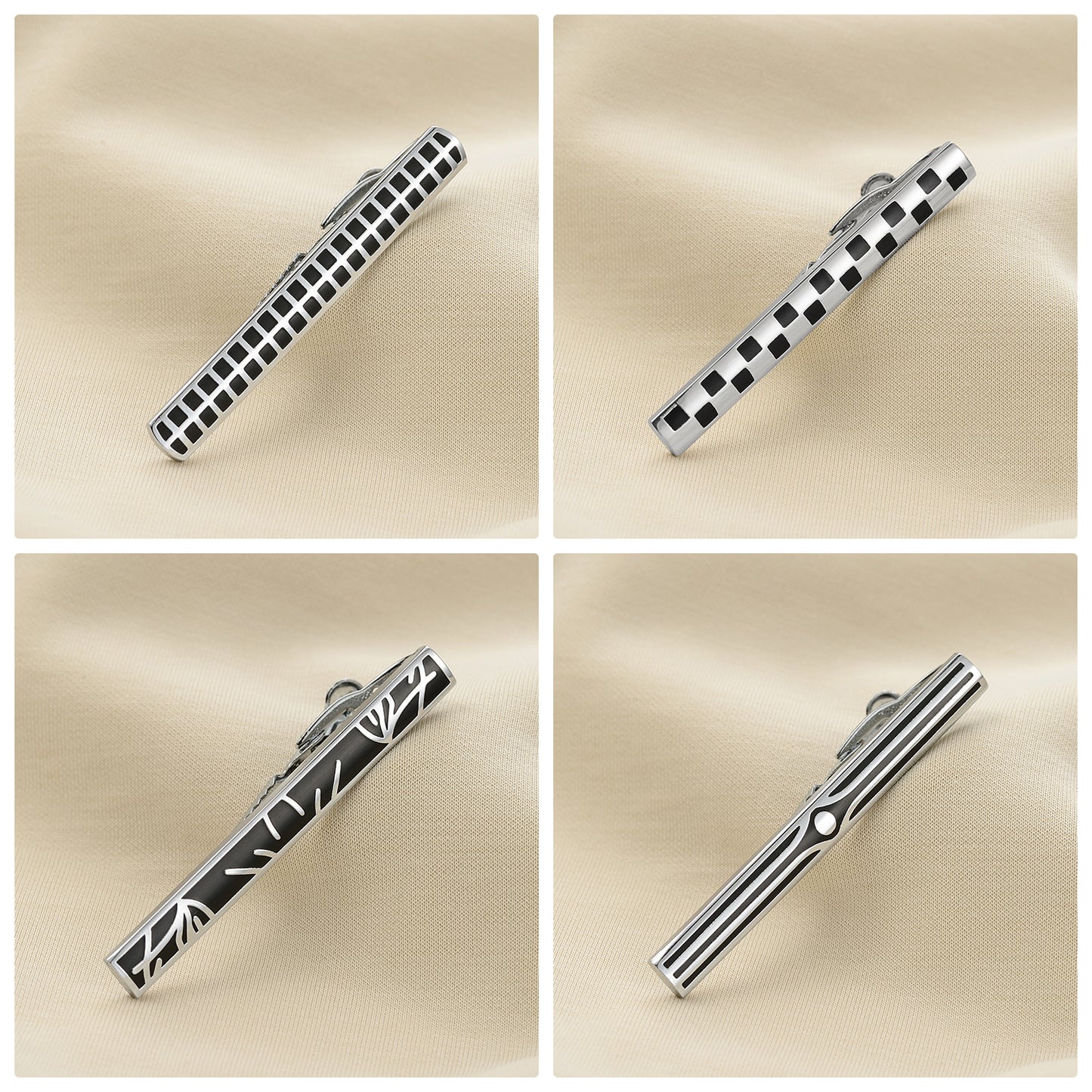 UJOY Tie Clips for Men, 8 Pcs Tie Bars Pinch Clip Set Silver 2.3 Inches Business Shirt Necktie Parts