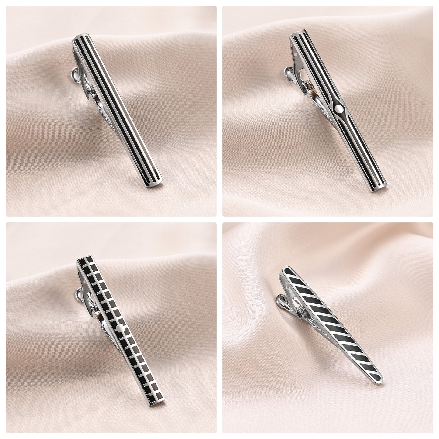 UJOY Tie Clips for Men, 10 Pcs Tie Bars Pinch Clip Set Silver 2.3 Inches Business Shirt Necktie Parts