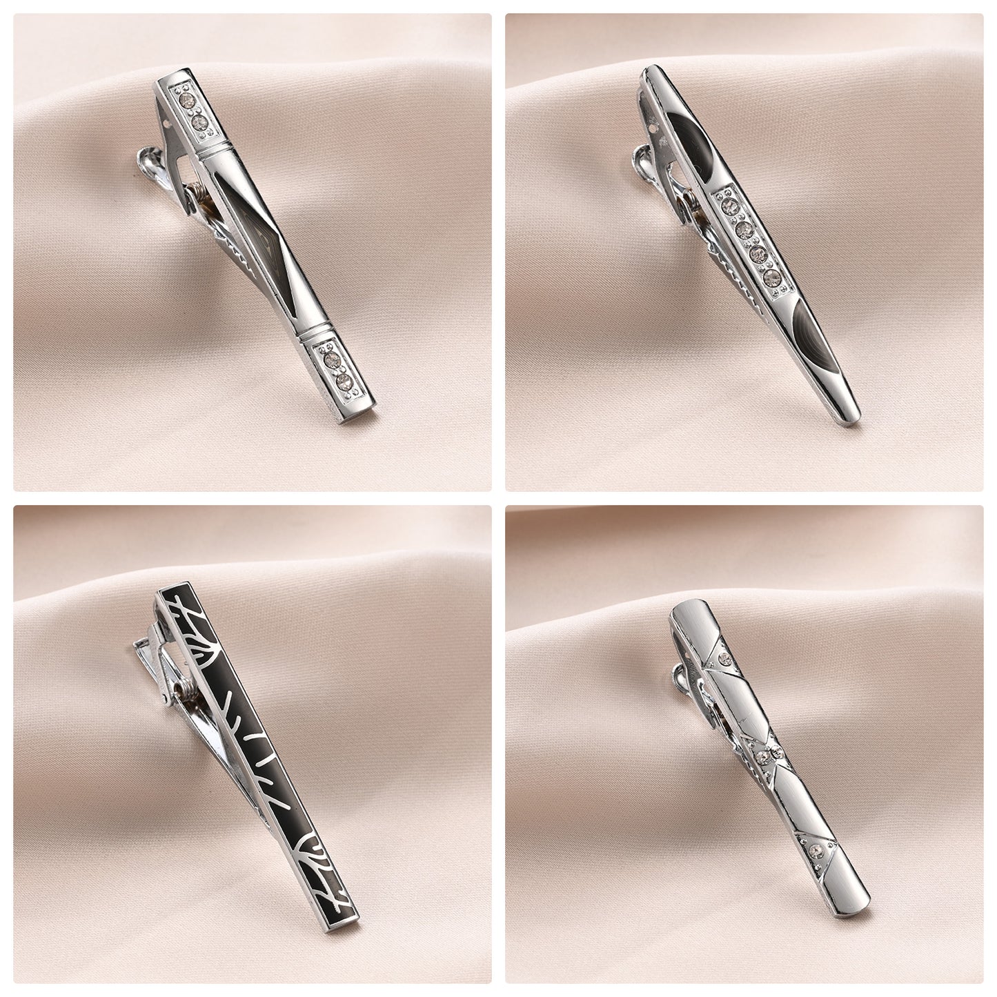 UJOY Tie Clips for Men, 10 Pcs Tie Bars Pinch Clip Set Silver 2.3 Inches Business Shirt Necktie Parts