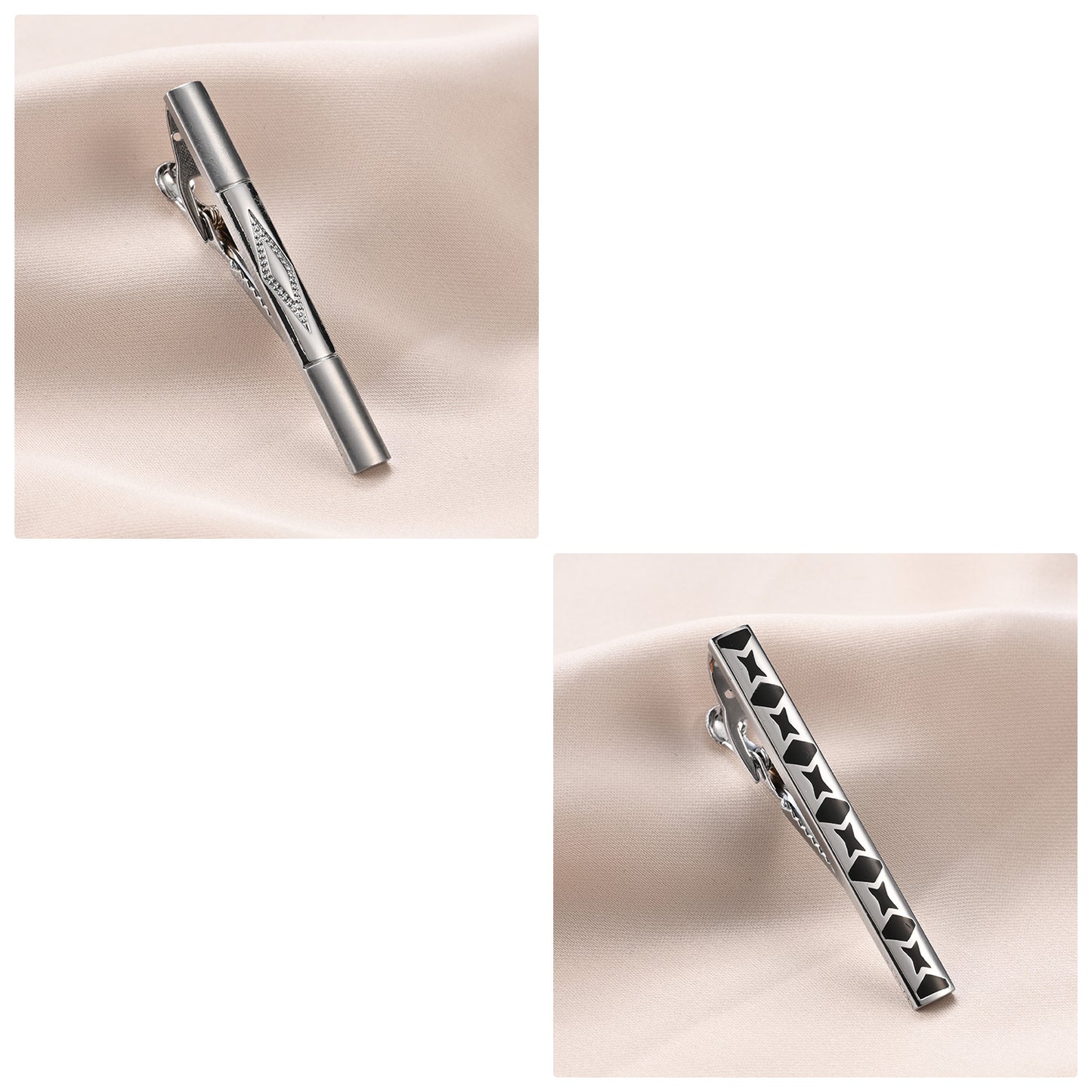UJOY Tie Clips for Men, 10 Pcs Tie Bars Pinch Clip Set Silver 2.3 Inches Business Shirt Necktie Parts