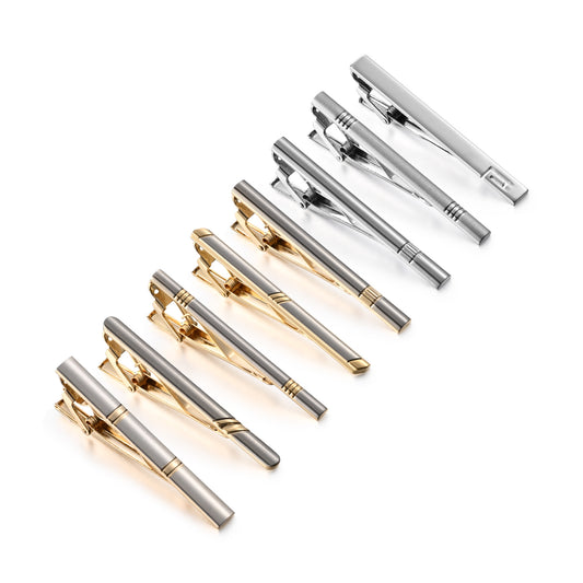 UJOY Tie Clips for Men, 8 Pcs Tie Bars Pinch Clip Set Silver Gold 2.3 Inches Business Shirt Necktie Parts