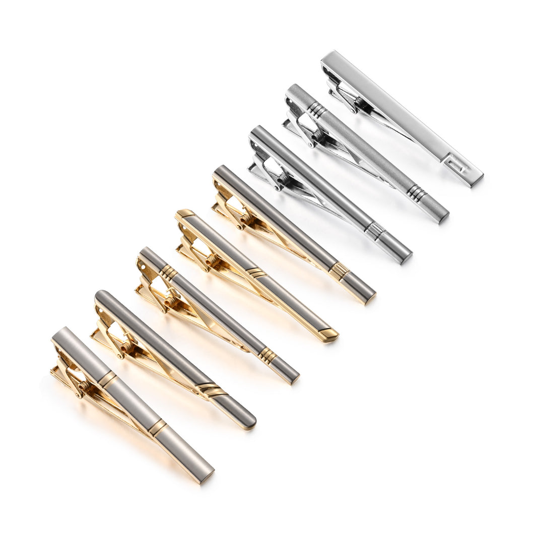 UJOY Tie Clips for Men, 8 Pcs Tie Bars Pinch Clip Set Silver Gold 2.3 Inches Business Shirt Necktie Parts