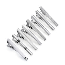 Cargar imagen en el visor de la galería, UJOY Tie Clips for Men, 8 Pcs Tie Bars Pinch Clip Set Silver 2.3 Inches Business Shirt Necktie Parts