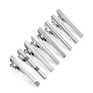 UJOY Tie Clips for Men, 8 Pcs Tie Bars Pinch Clip Set Silver 2.3 Inches Business Shirt Necktie Parts