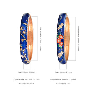 UJOY Set of Cloisonne Bracelet Openable Hinge Gold Cuff Enamel Flower Blue Bangle Jewelry Gift for Women and Girls