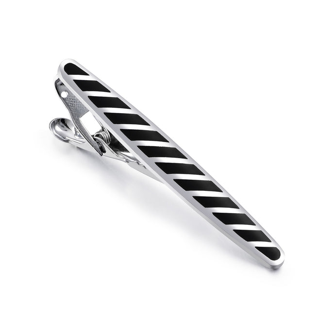 UJOY Stripe Line Silver Skinny Tie Clips Necktie Shirts Bar Pins Box Packed for Men