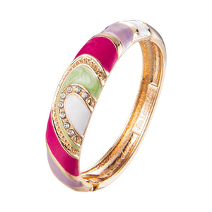 UJOY Vintage Cloisonne Bracelet Handcraft Multi-Colored Rhinestone Enamel Oval Hinged Cuff Bangle Jewelry
