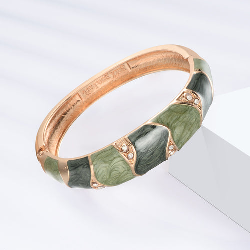 UJOY Enamel Bracelet Jewelry Golden Multi-Color Crystals Inlay Oval Wide Cuff Bangle for Women