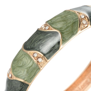 UJOY Enamel Bracelet Jewelry Golden Multi-Color Crystals Inlay Oval Wide Cuff Bangle for Women