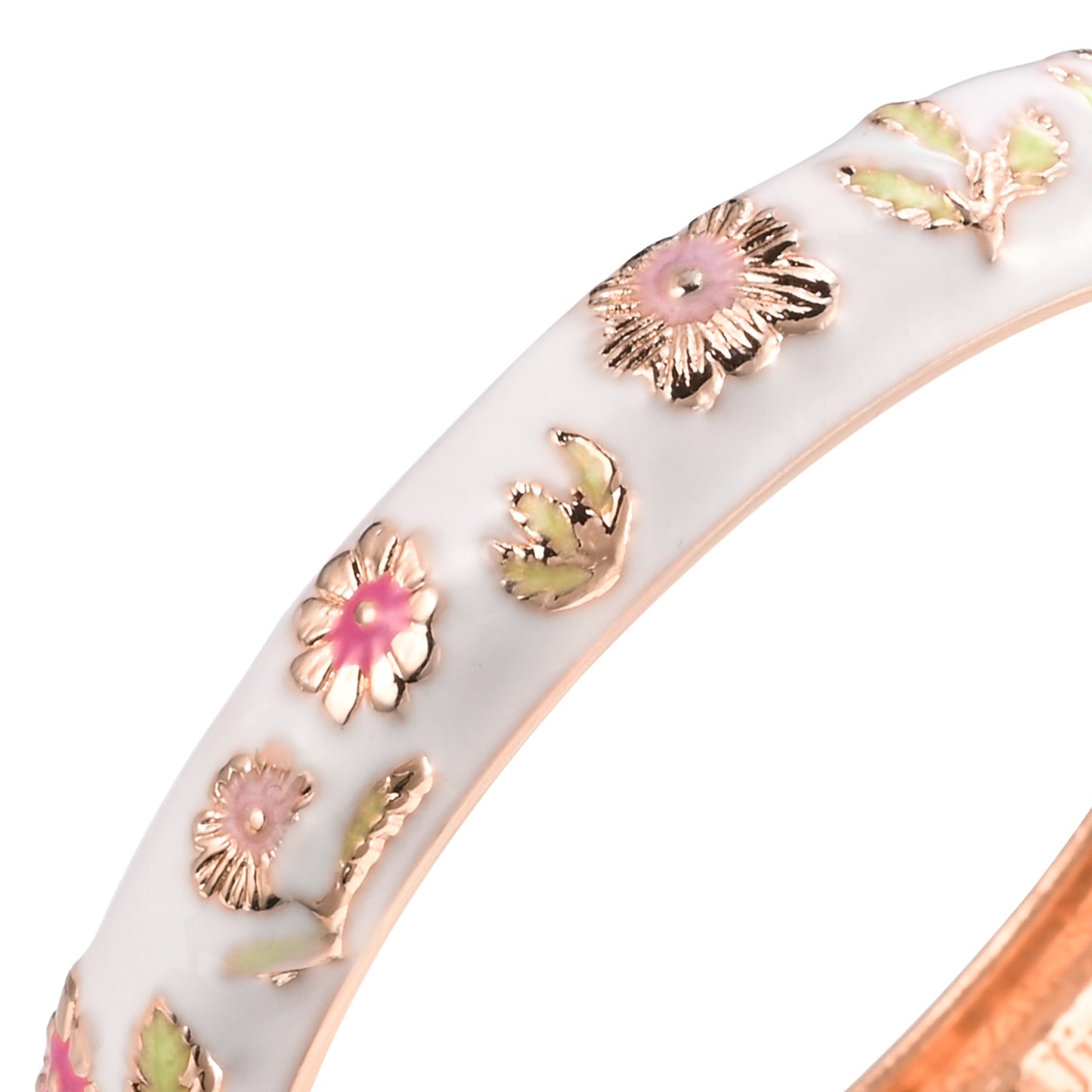 UJOY Women's Bangle Bracelet Golded Alloy Hinged Flower Enameled Cloisonne Jewelry