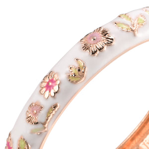 UJOY Women's Bangle Bracelet Golded Alloy Hinged Flower Enameled Cloisonne Jewelry