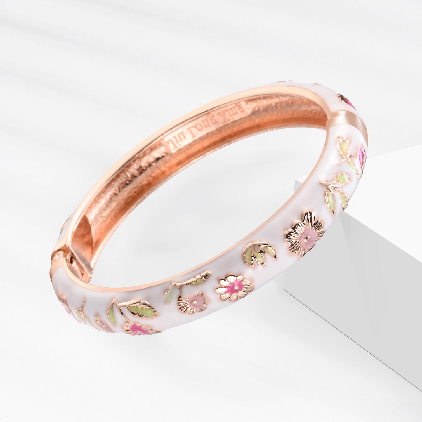 UJOY Women's Bangle Bracelet Golded Alloy Hinged Flower Enameled Cloisonne Jewelry