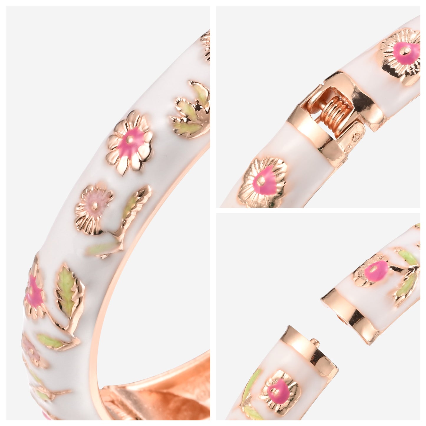 UJOY Women's Bangle Bracelet Golded Alloy Hinged Flower Enameled Cloisonne Jewelry