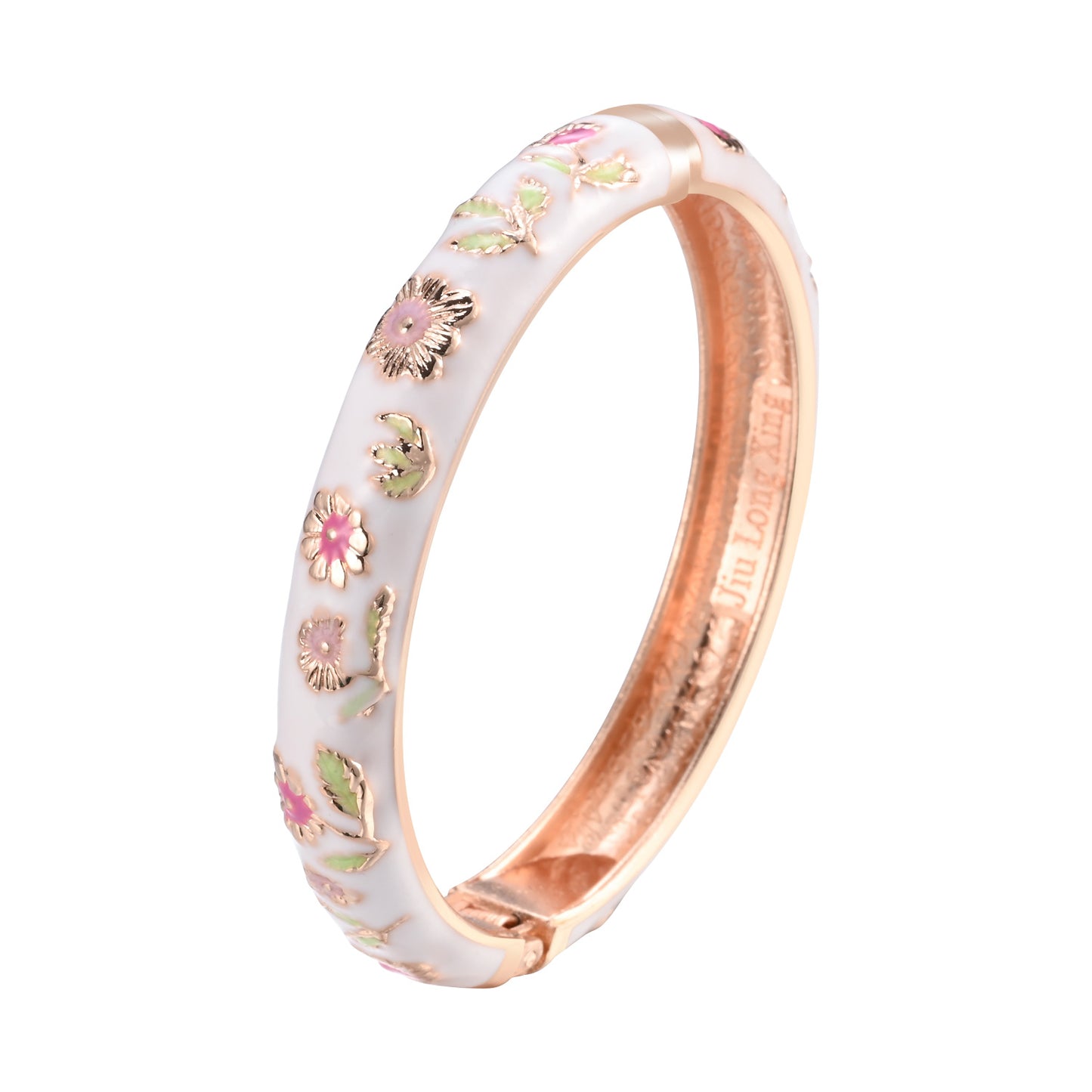 UJOY Women's Bangle Bracelet Golded Alloy Hinged Flower Enameled Cloisonne Jewelry