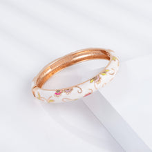 Cargar imagen en el visor de la galería, UJOY Vintage set of Cloisonne Bracelets Cuff Golden Metal Bangles Indian Flower White Enameled Jewelry