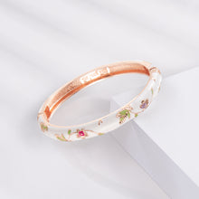 Load image into Gallery viewer, UJOY Women&#39;s Bangle Bracelet Golded Alloy Hinged Flower Enameled Cloisonne Jewelry