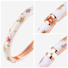Load image into Gallery viewer, UJOY Women&#39;s Bangle Bracelet Golded Alloy Hinged Flower Enameled Cloisonne Jewelry