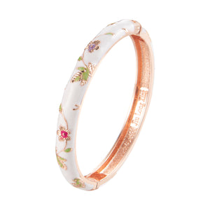 UJOY Women's Bangle Bracelet Golded Alloy Hinged Flower Enameled Cloisonne Jewelry