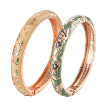 Load image into Gallery viewer, UJOY Colors Handcraft Jewelry Cloisonne Bracelet Enamel Flower Spring Hinged Womens Bangles Gifts Box