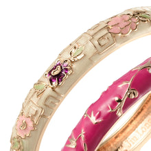 Cargar imagen en el visor de la galería, UJOY Set of Cloisonne Bracelet Openable Hinge Gold Cuff Enamel Flower Multi-Colors Bangle Jewelry Gift for Women