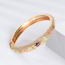 Load image into Gallery viewer, UJOY Set of Cloisonne Bracelet Openable Hinge Gold Cuff Enamel Flower Multi-Colors Bangle Jewelry Gift for Women