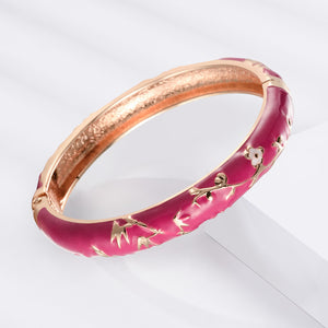 UJOY Set of Cloisonne Bracelet Openable Hinge Gold Cuff Enamel Flower Multi-Colors Bangle Jewelry Gift for Women