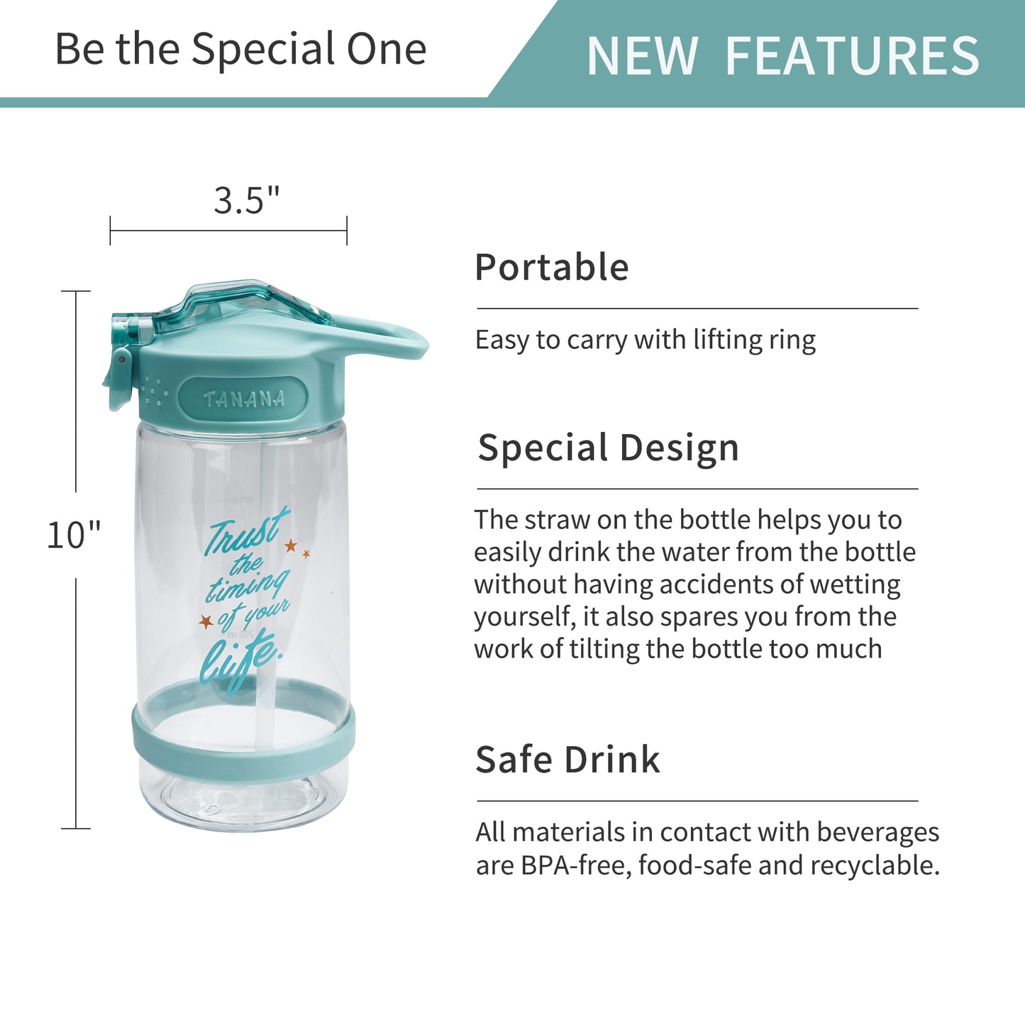 SARIHOSY Tritan Straw Water Bottle Sport Cute Heat Resisting 500ML Gift for Everyone